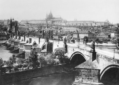 View of Prague showing the Imperial Palace and the Charles Bridge, late 19th century by French Photographer